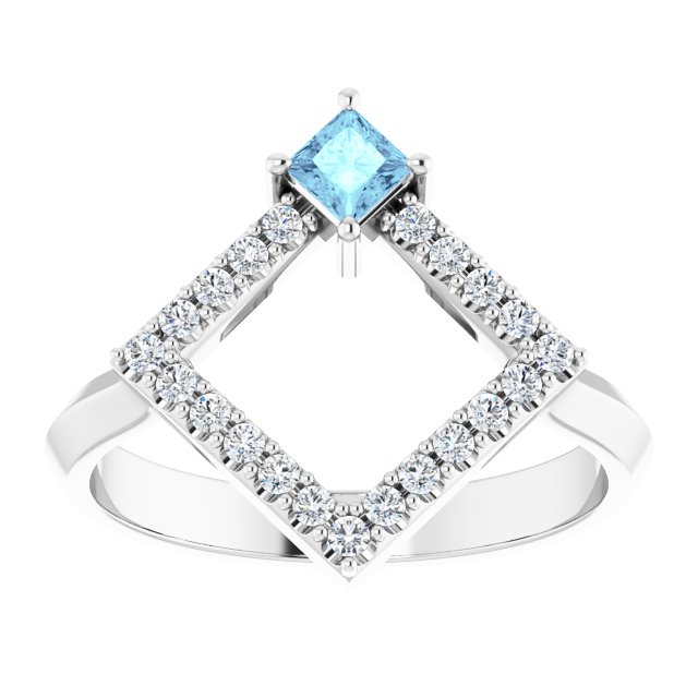 Square Aquamarine Accented Ring with Diamond Accents in Platinum