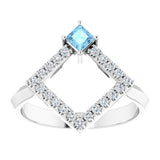 Square Aquamarine Accented Ring with Diamond Accents in Platinum