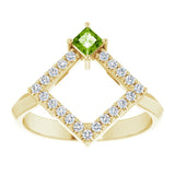 Square Peridot Accented Ring with Diamond Accents in Yellow Gold