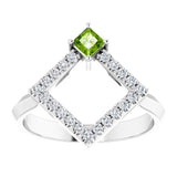 Square Peridot Accented Ring with Diamond Accents in Platinum