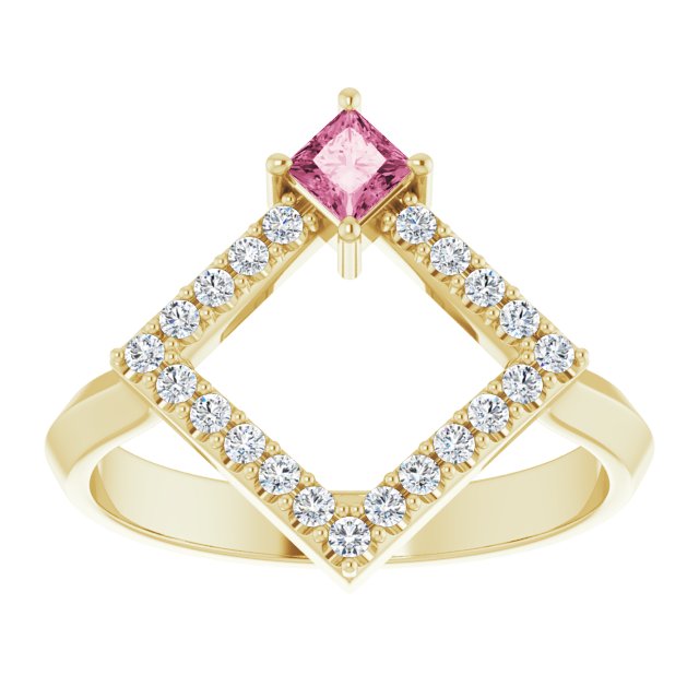 Square Pink Tourmaline & Diamond Accented Ring in Yellow Gold