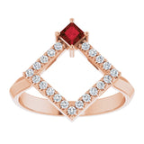 Square Mozambique Garnet & Diamond Accented Ring in Rose Gold