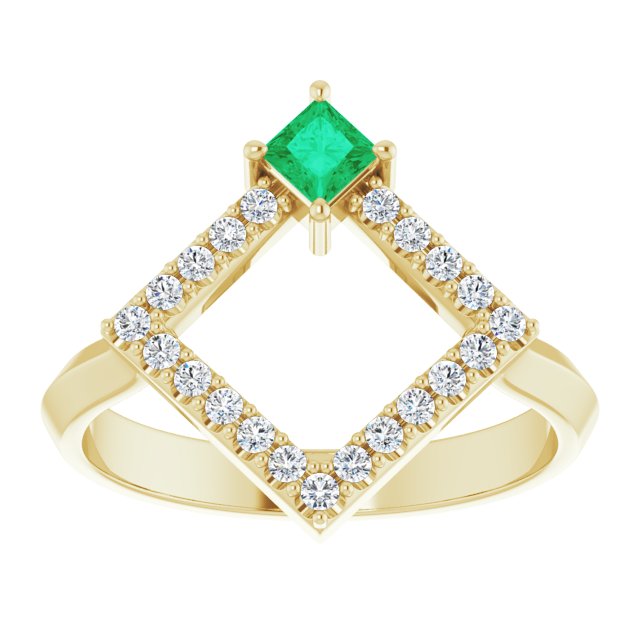 Square Emerald Accented Ring with Diamond Accents in Yellow Gold