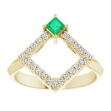 Square Emerald Accented Ring with Diamond Accents in Yellow Gold
