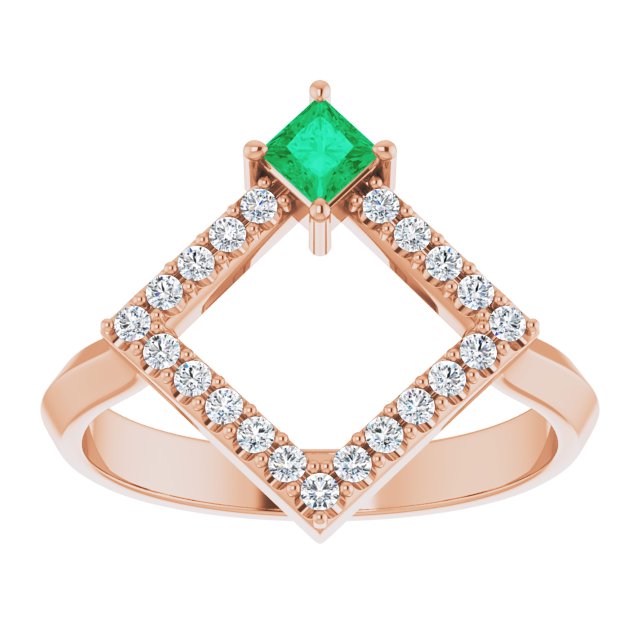 Square Emerald Accented Ring with Diamond Accents in Rose Gold