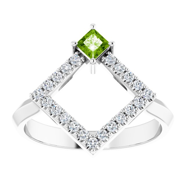 Square Peridot Accented Ring with Diamond Accents in White Gold