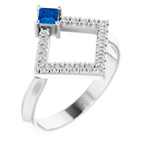 Square Blue Sapphire Accented Ring with Diamond Accents in Platinum