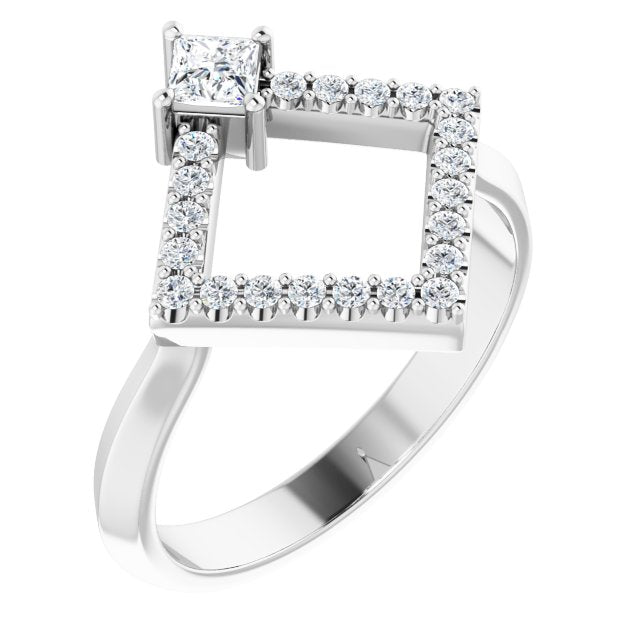 Square White Sapphire & Diamond Accented Ring in White Gold
