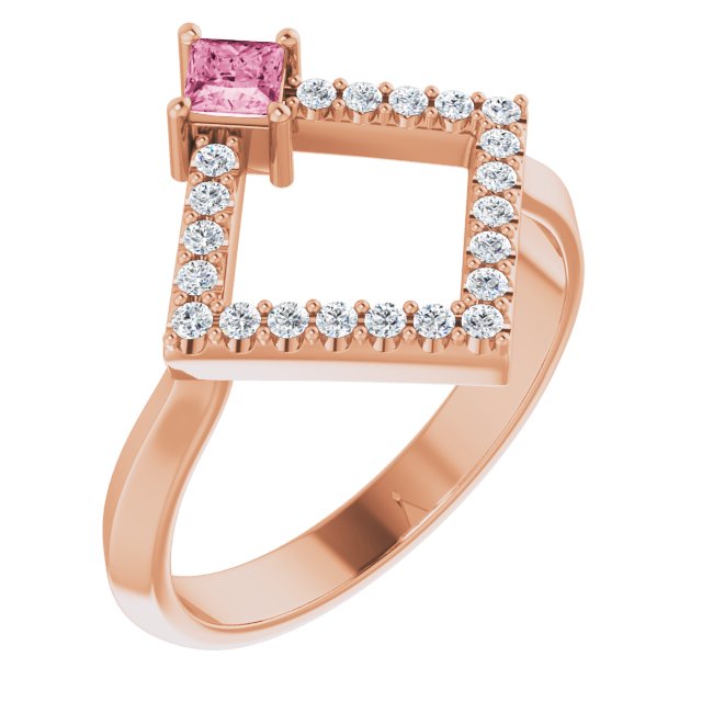 Square Pink Tourmaline & Diamond Accented Ring in Rose Gold