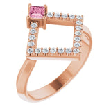 Square Pink Tourmaline & Diamond Accented Ring in Rose Gold