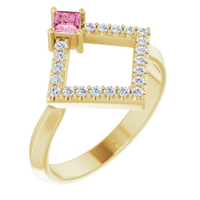 Square Pink Tourmaline & Diamond Accented Ring in Yellow Gold