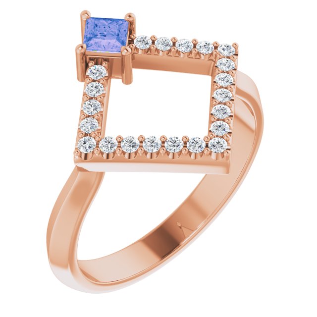Square Tanzanite Accented Ring with Diamond Accents in Rose Gold