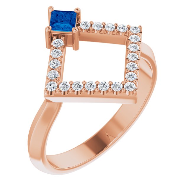 Square Blue Sapphire & Diamond Accented Ring in Rose Gold
