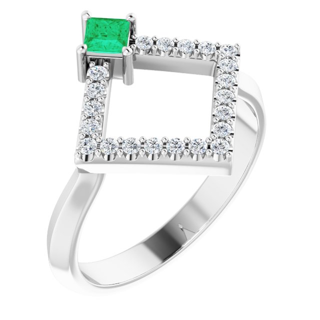 Square Emerald Accented Ring with Diamond Accents in Platinum