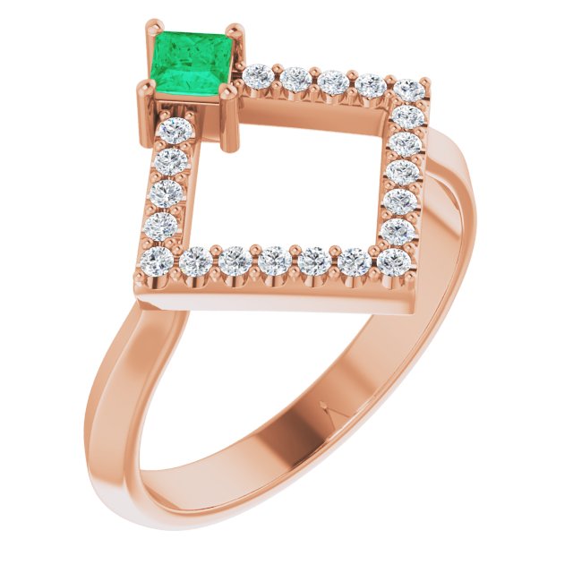Square Emerald Accented Ring with Diamond Accents in Rose Gold
