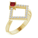Square Mozambique Garnet & Diamond Accented Ring in Yellow Gold
