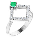 Square Emerald Accented Ring with Diamond Accents in Platinum