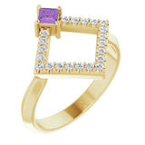 Square Amethyst Accented Ring with Diamond Accents in Yellow Gold