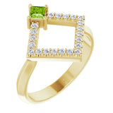 Square Peridot Accented Ring with Diamond Accents in Yellow Gold