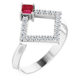 Square Ruby Accented Ring with Diamond Accents in Platinum