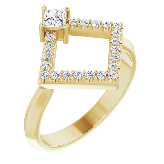 Square White Sapphire & Diamond Accented Ring in Yellow Gold