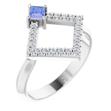 Square Tanzanite Accented Ring with Diamond Accents in Platinum