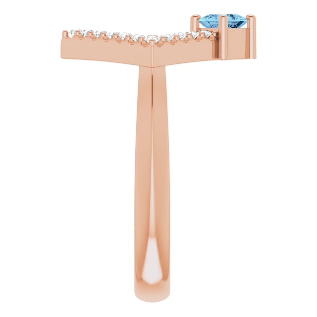 Square Aquamarine Accented Ring with Diamond Accents in Rose Gold