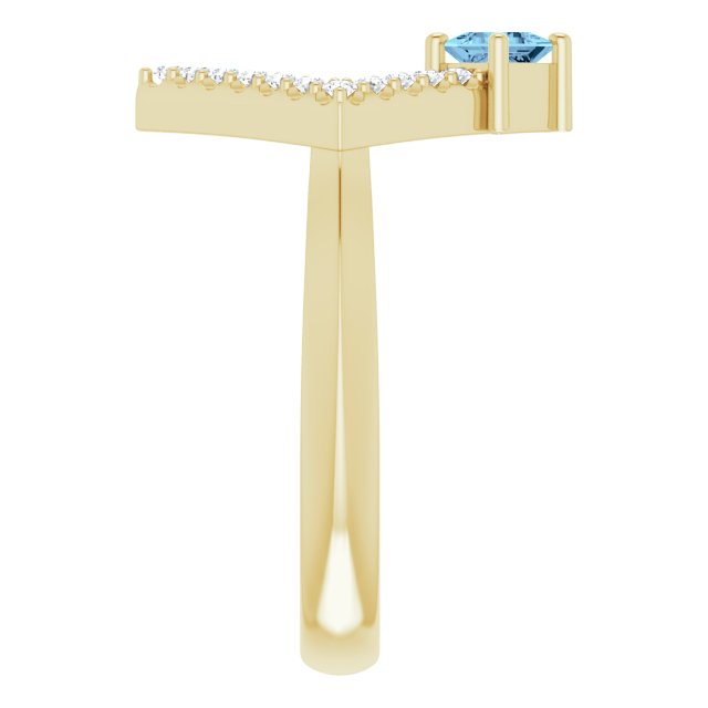 Square Aquamarine & Diamond Accented Ring in Yellow Gold
