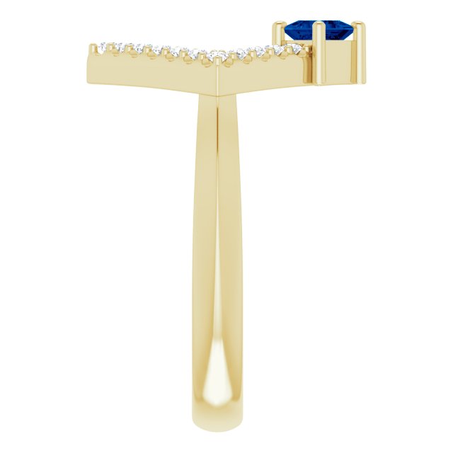 Square Blue Sapphire & Diamond Accented Ring in Yellow Gold
