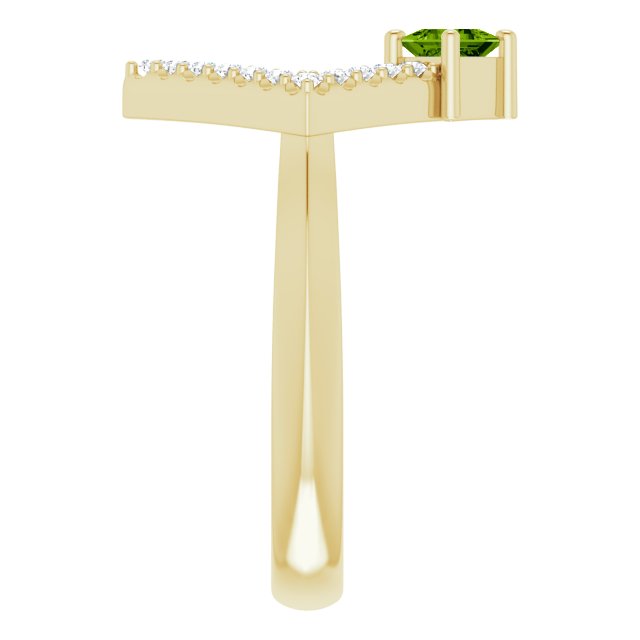 Square Peridot Accented Ring with Diamond Accents in Yellow Gold