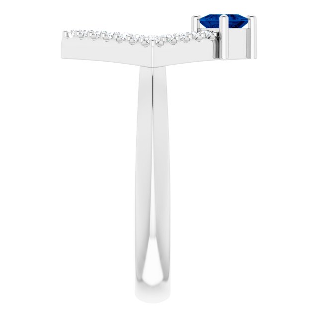 Square Blue Sapphire Accented Ring with Diamond Accents in Platinum