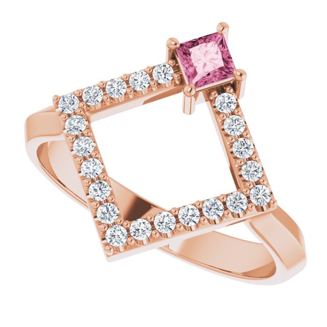 Square Pink Tourmaline & Diamond Accented Ring in Rose Gold