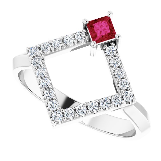 Square Ruby Accented Ring with Diamond Accents in Platinum