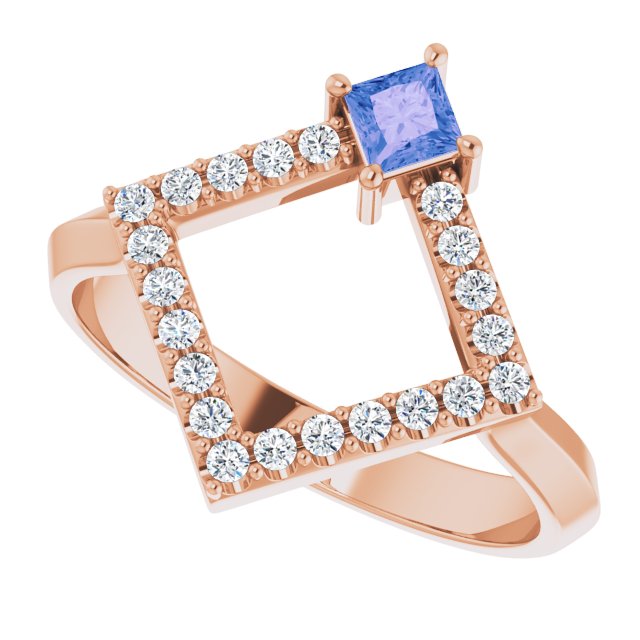 Square Tanzanite Accented Ring with Diamond Accents in Rose Gold
