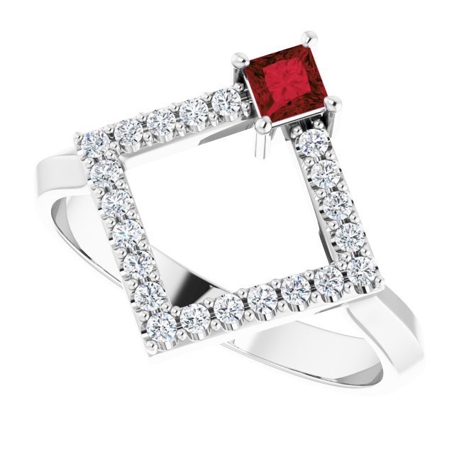 Square Mozambique Garnet & Diamond Accented Ring in White Gold
