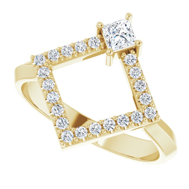 Square White Sapphire & Diamond Accented Ring in Yellow Gold