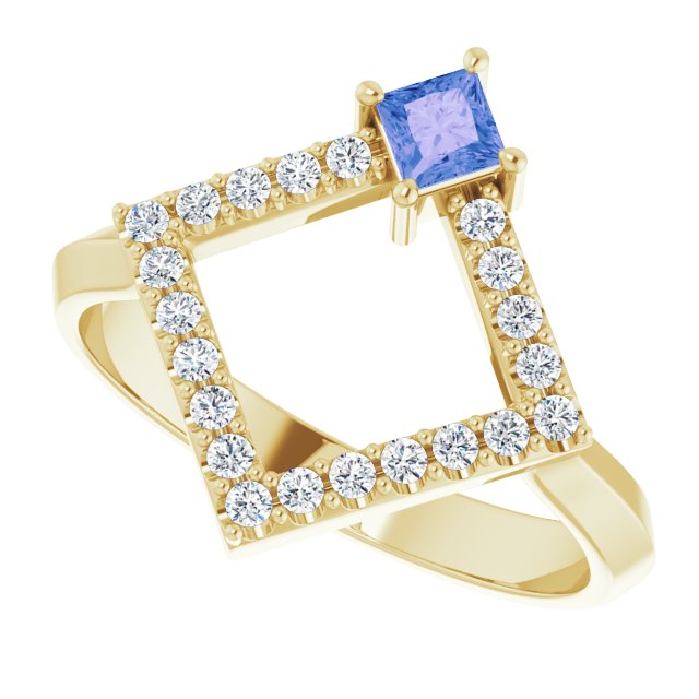 Square Tanzanite Accented Ring with Diamond Accents in Yellow Gold