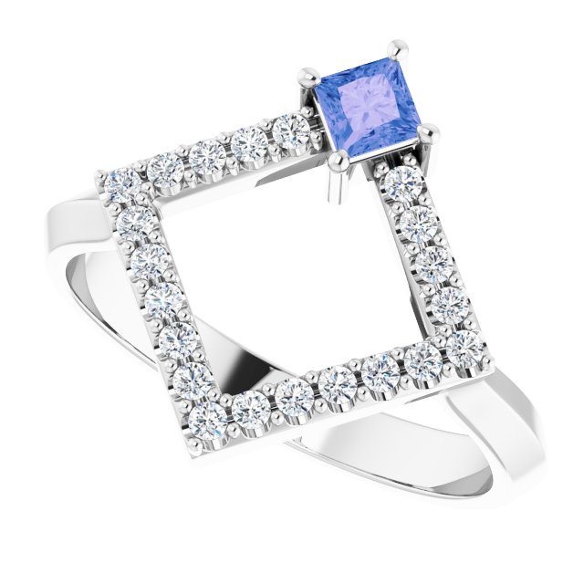 Square Tanzanite Accented Ring with Diamond Accents in Platinum