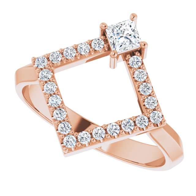 Square White Sapphire & Diamond Accented Ring in Rose Gold