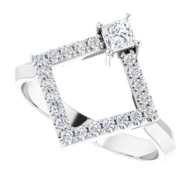 Square White Sapphire & Diamond Accented Ring in White Gold