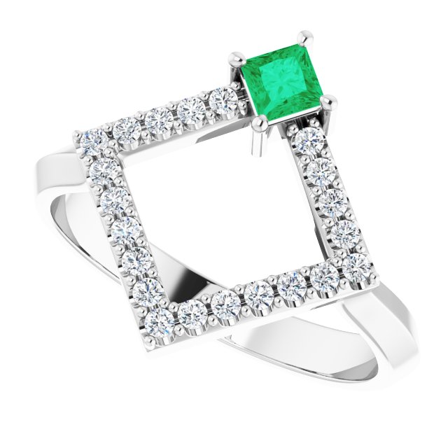Square Emerald Accented Ring with Diamond Accents in Platinum