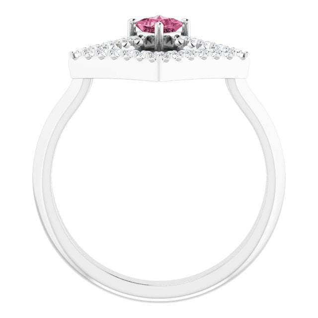 Square Pink Tourmaline Accented Ring with Diamond Accents in Platinum