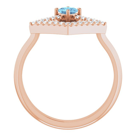 Square Aquamarine Accented Ring with Diamond Accents in Rose Gold