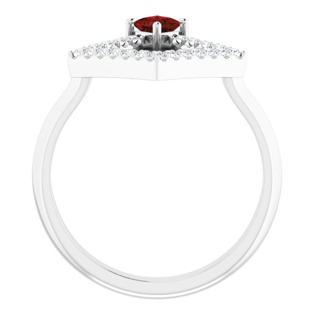 Square Mozambique Garnet & Diamond Accented Ring in White Gold