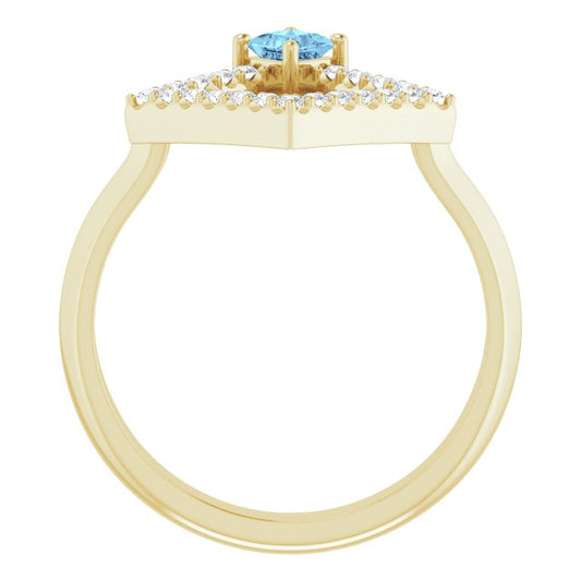 Square Aquamarine & Diamond Accented Ring in Yellow Gold