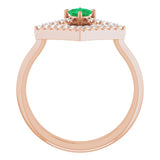 Square Emerald Accented Ring with Diamond Accents in Rose Gold