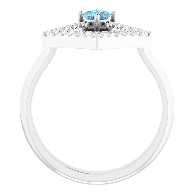 Square Aquamarine Accented Ring with Diamond Accents in Platinum