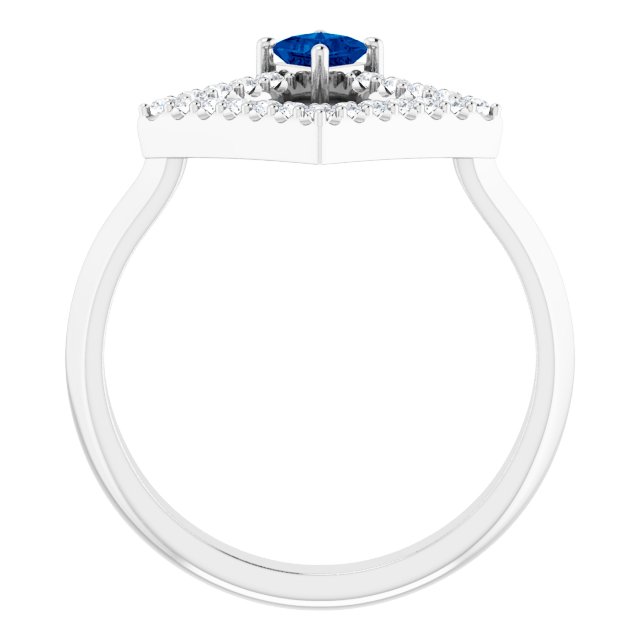 Square Blue Sapphire & Diamond Accented Ring in White Gold