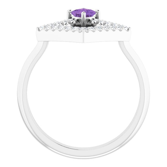 Square Amethyst Accented Ring with Diamond Accents in Platinum