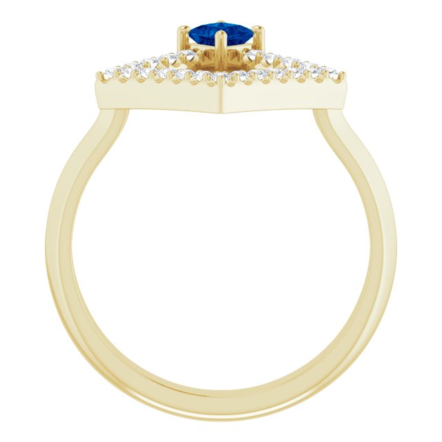 Square Blue Sapphire & Diamond Accented Ring in Yellow Gold